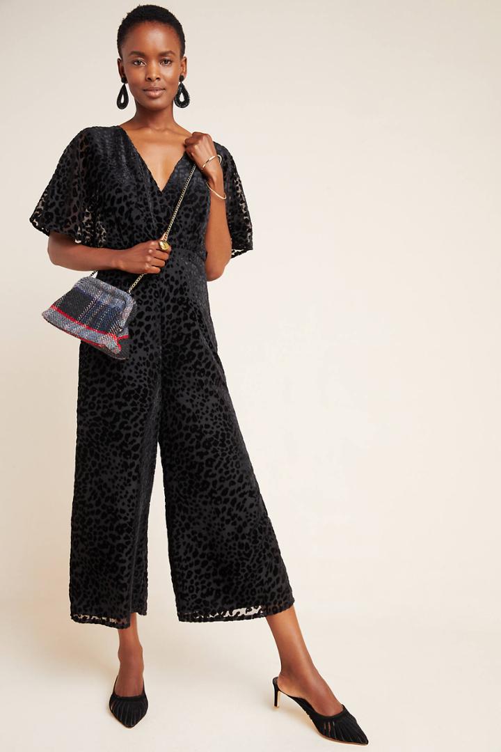 Greylin Cerise Burnout Velvet Jumpsuit