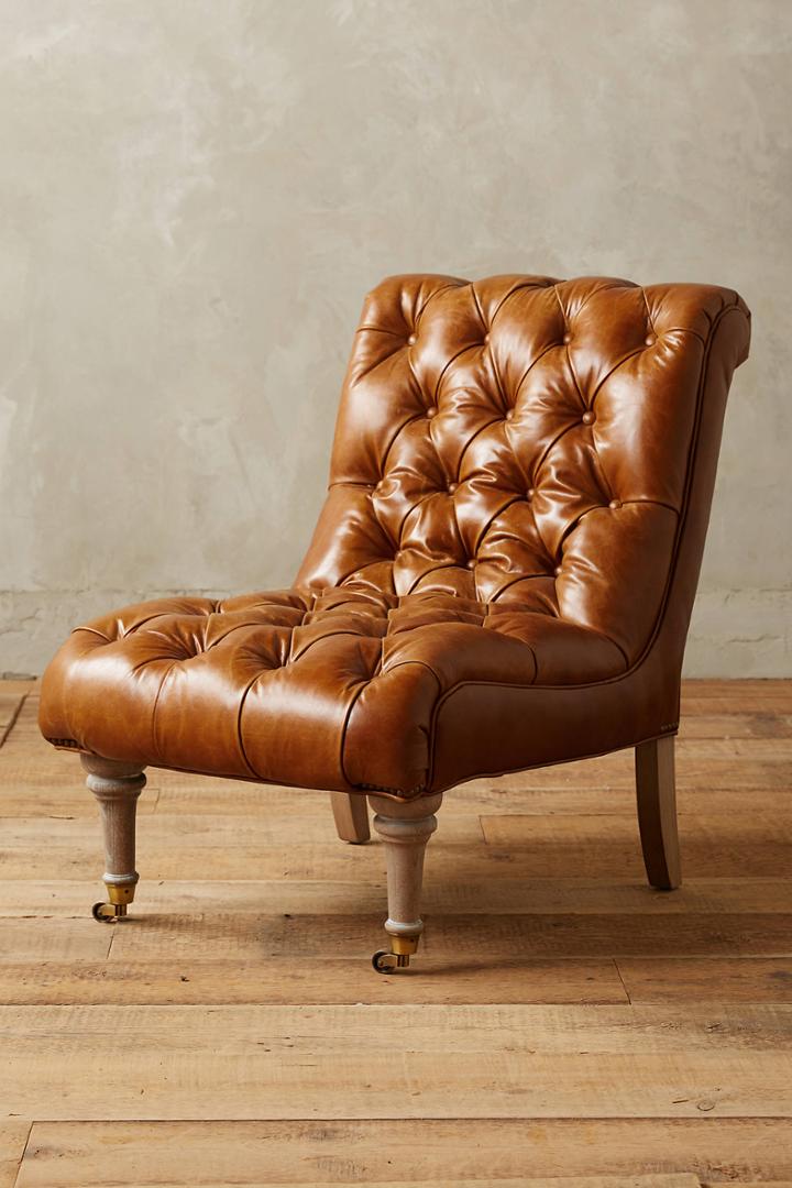 Anthropologie Leather Orianna Slipper Chair