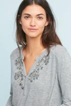 Akemi + Kin Embroidered Long-sleeve Henley Top