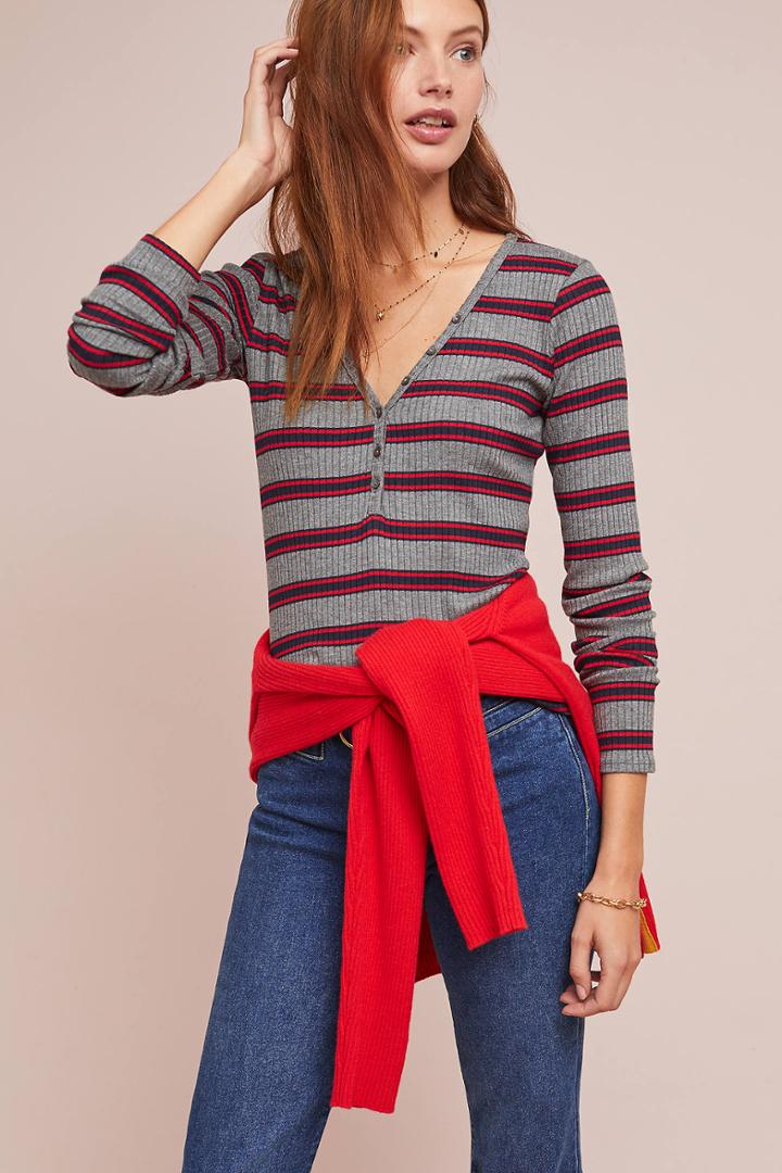 Velvet By Graham & Spencer Sabel Striped Henley Top