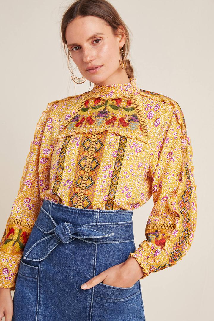 Maeve Goldie Embroidered Blouse