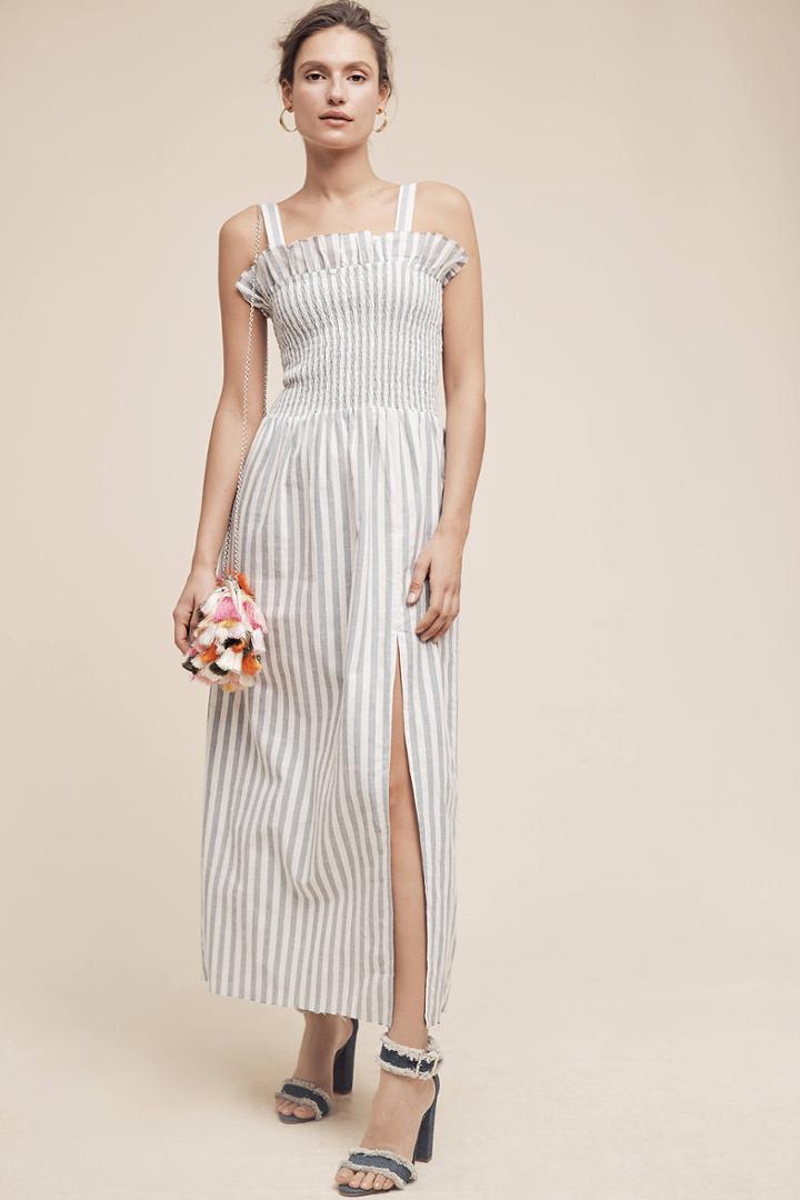Steele Smocked & Striped Midi Dress