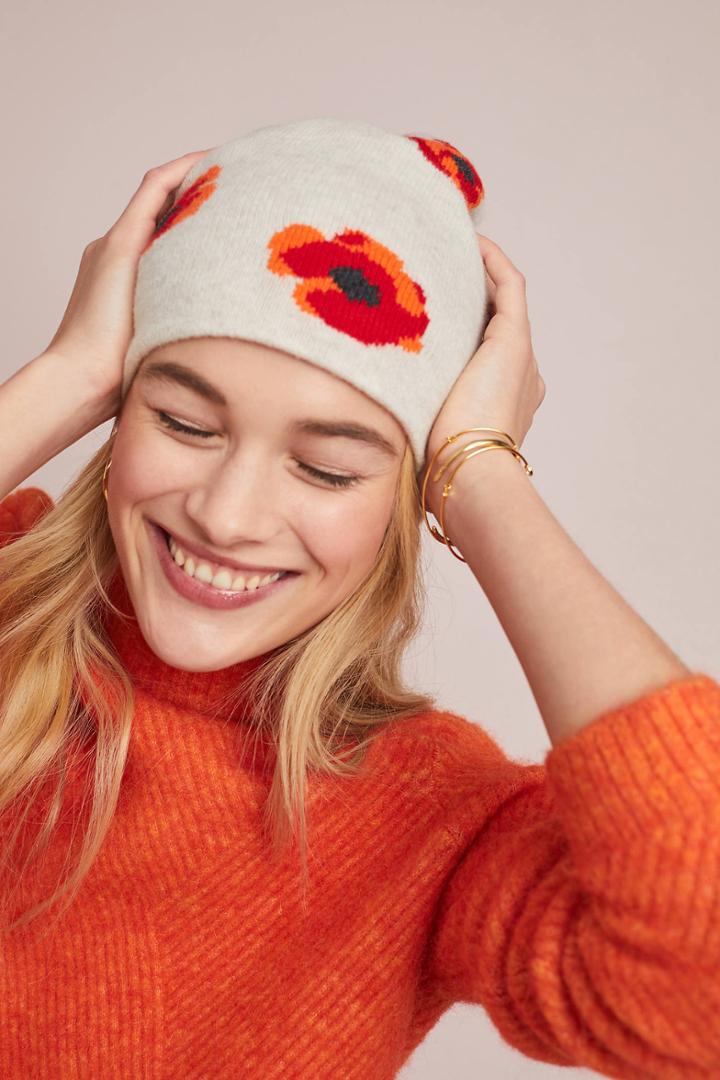 Kitted In Cashmere X Anthropologie Cashmere Poppy Beanie