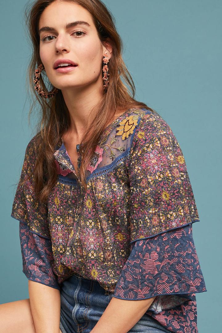 Anthropologie Ciutadella Embroidered Top
