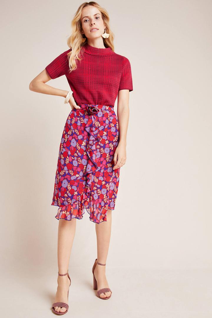 Anna Sui Petunia Ruffled Chiffon Skirt