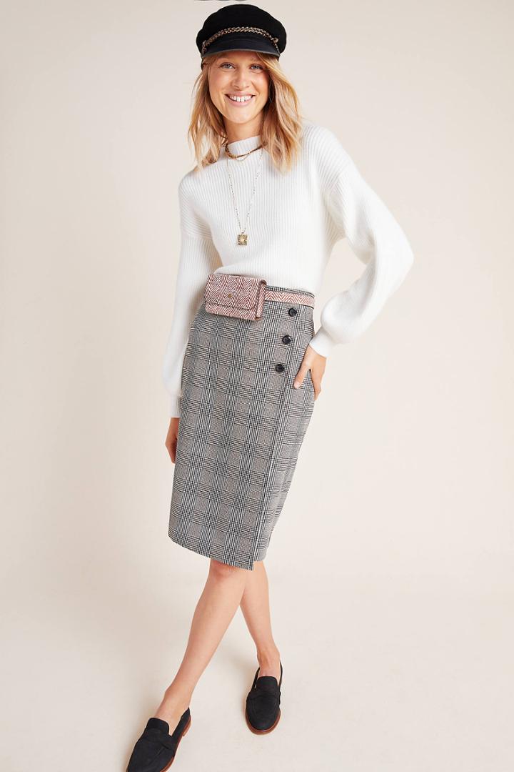 Sanctuary Plaid Pencil Wrap Skirt