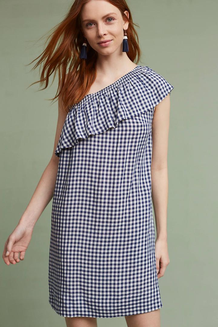 Velvet By Graham & Spencer Emmeline One-shoulder Gingham Tunic Dress