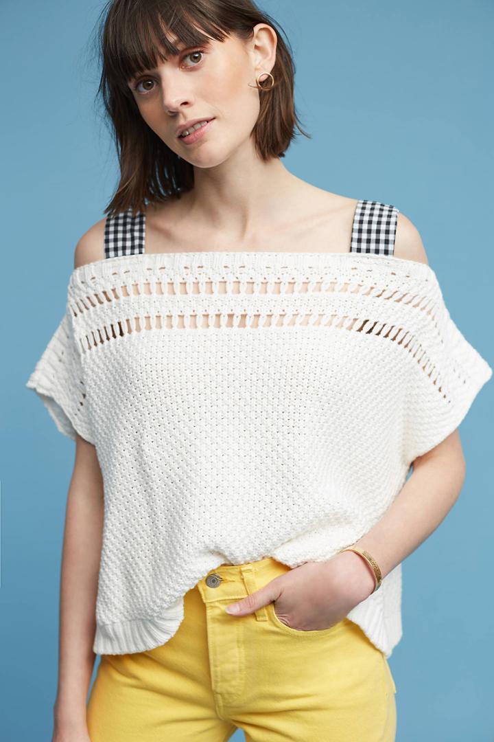 Maeve Gingham Ribbon-sleeve Sweater