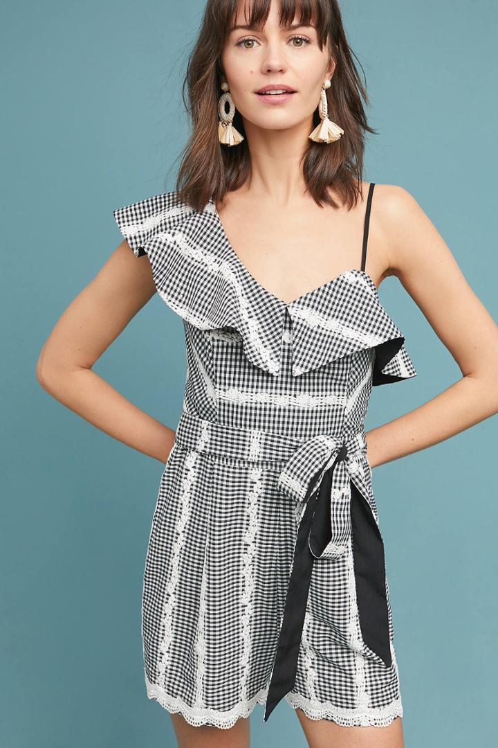Greylin Embroidered Gingham Romper