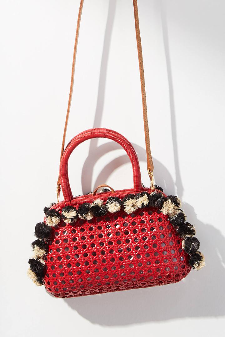 Serpui Marie Raffia Pommed Tote Bag