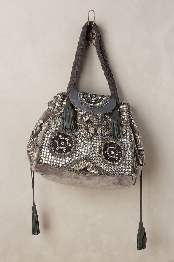 Anthropologie Moonshine Beaded Velvet Tote