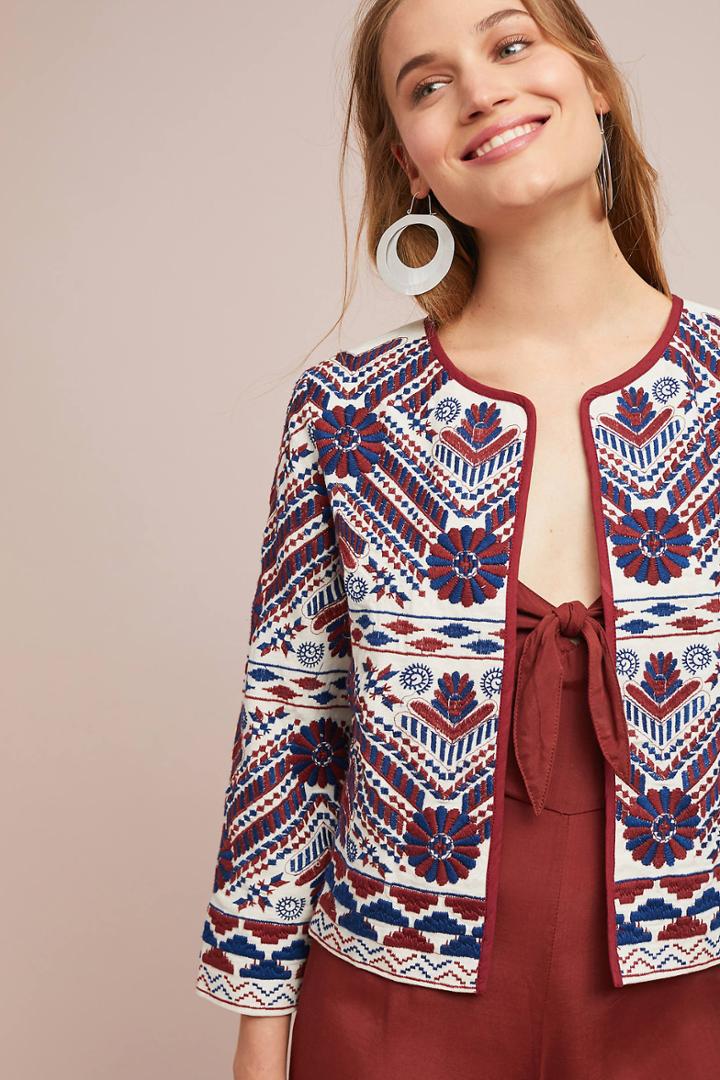 Anthropologie Greenwich Embroidered Jacket