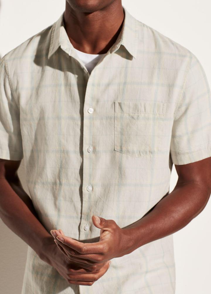 Vince Linen Plaid Short Sleeve Shirt