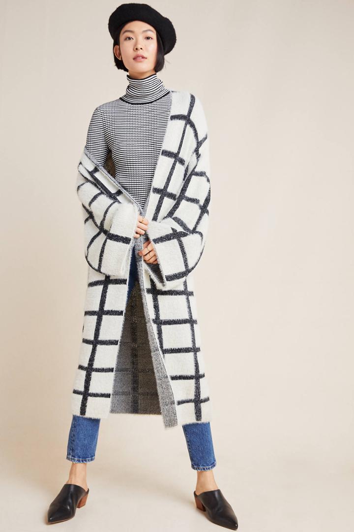 Anthropologie Harlyn Windowpane Knit Kimono