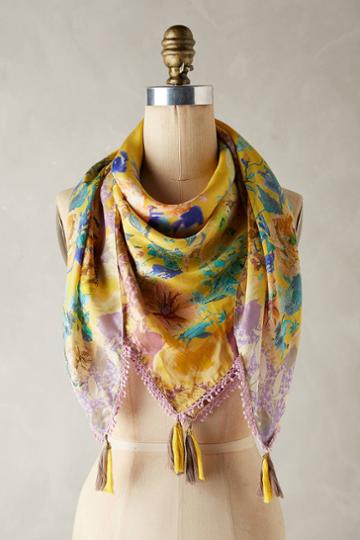 Anthropologie Yellow Bird Silk Scarf