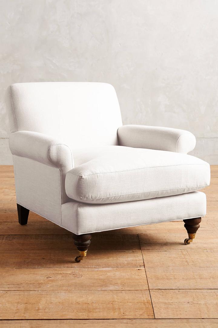 Anthropologie Belgian Linen Willoughby Chair, Hickory