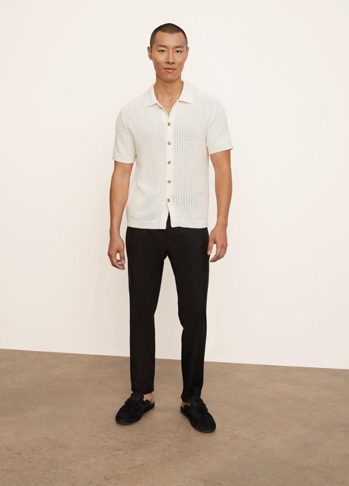 Vince Crochet Short Sleeve Button Down Shirt
