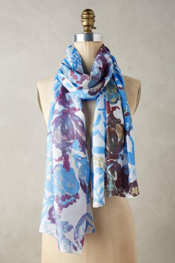 Kevin Harris Textile Blue Floral Silk Scarf