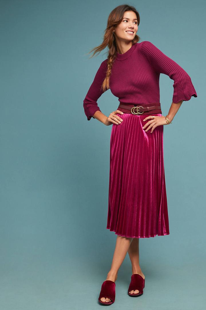Anthropologie Pleated Velvet Skirt