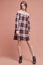 Cloth & Stone Plaid Off-the-shoulder Tunic Dress