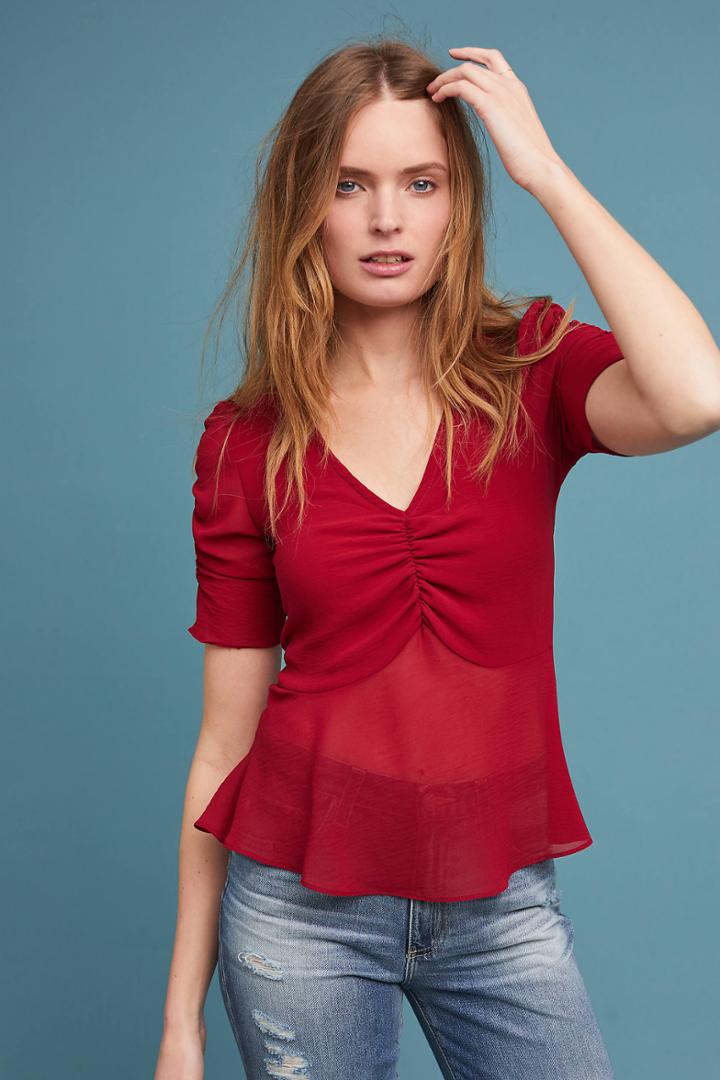 Maeve Ruched V-neck Blouse