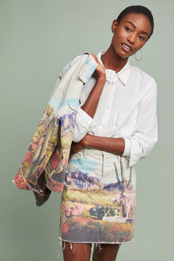 Mother Tomcat Fray Denim Mini Skirt
