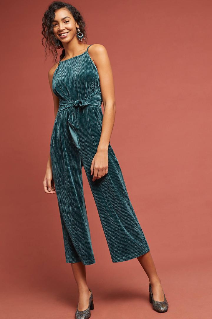 Greylin Evelyn Velvet Tie-front Jumpsuit