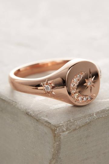 Luna Skye Moon & Stars Diamond Signet Ring