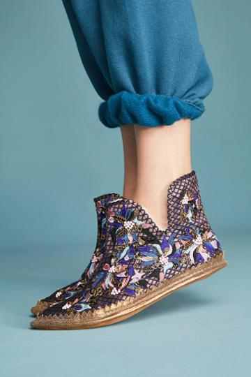 Llani X Anthropologie Embroidered Satin Bootie Slippers