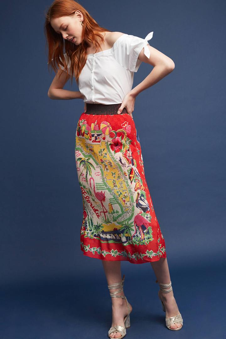 Anna Sui Land Of Sunshine Silk Midi Skirt