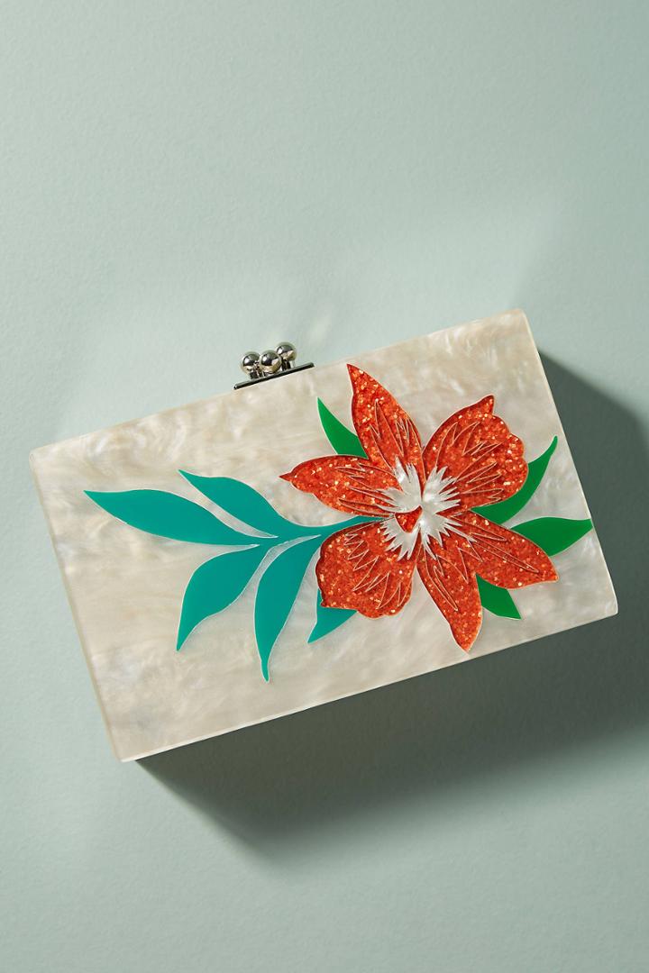 Anthropologie Tropical Flower Lucite Clutch