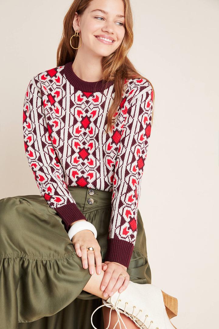 Moth Geometric Floral Cropped Pullover