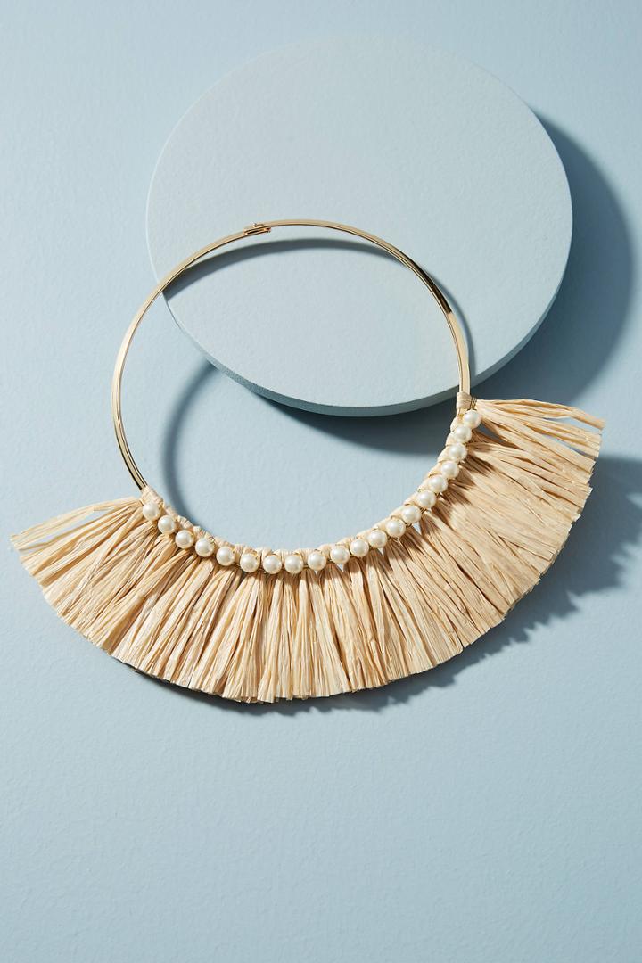 Anthropologie Pearled Raffia Bib Necklace