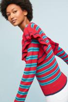 Harlyn Striped Ruffle-sleeve Pullover