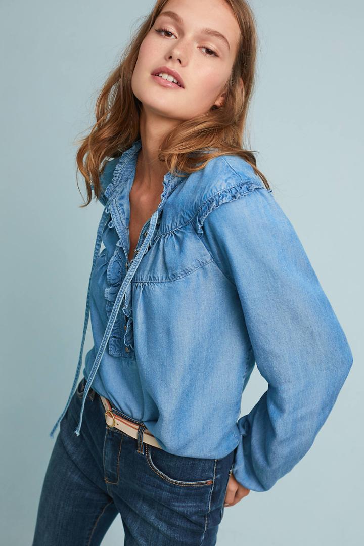 Pilcro And The Letterpress Pilcro Ruffled Chambray Blouse