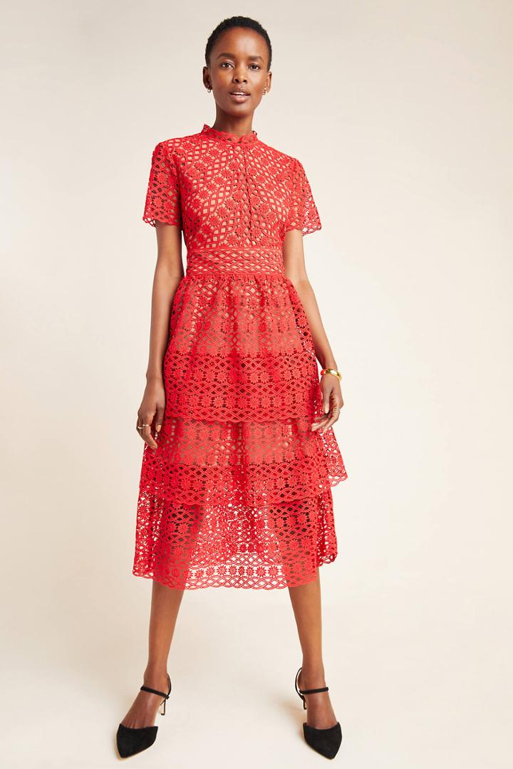 Hailee C Marlee Tiered Lace Midi Dress