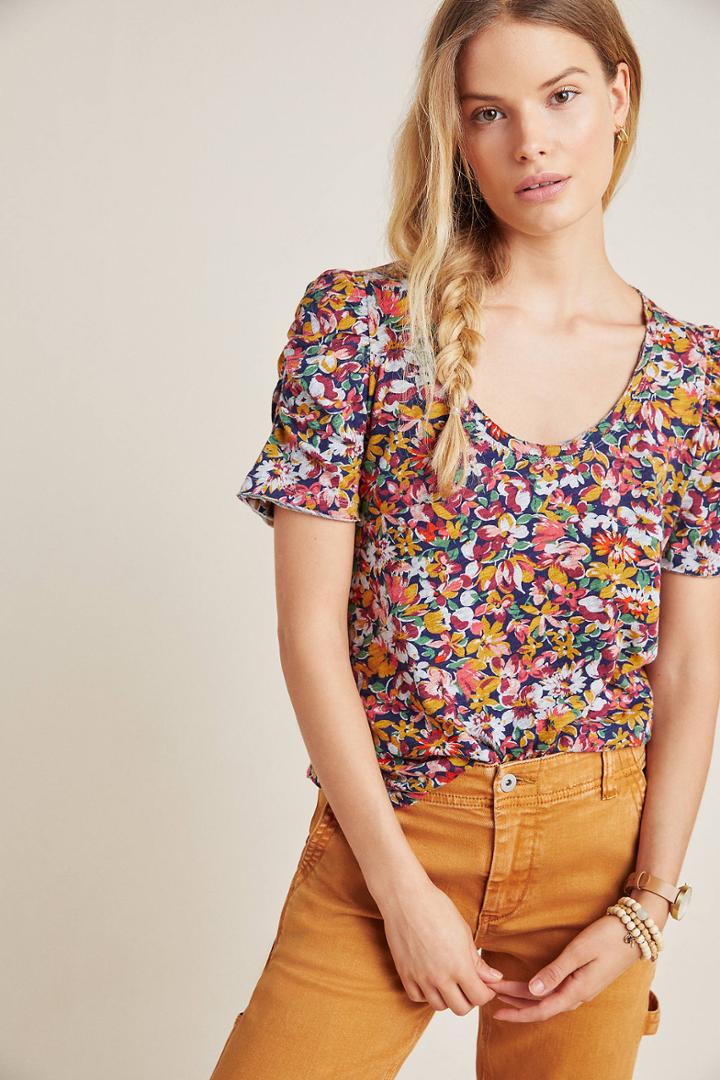 Maeve Saralee Sheer Ruched Top