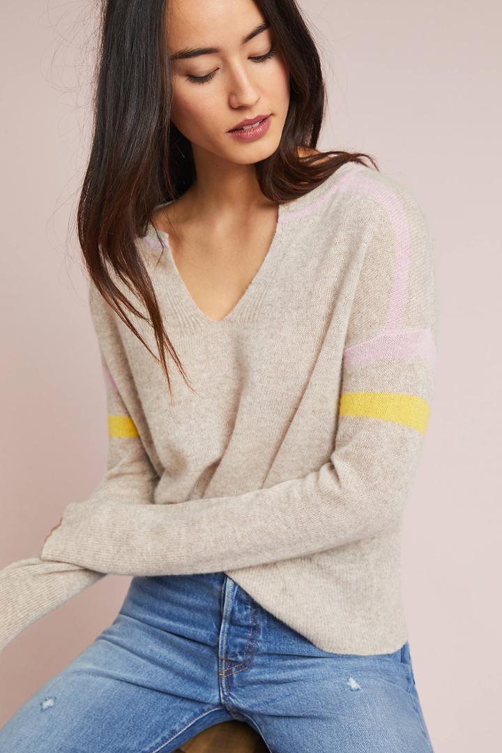 White + Warren Split-neck Cashmere Sweater
