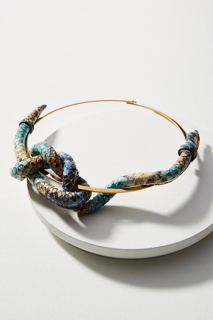 Nora Lozza Snake-printed Leather Knot Necklace