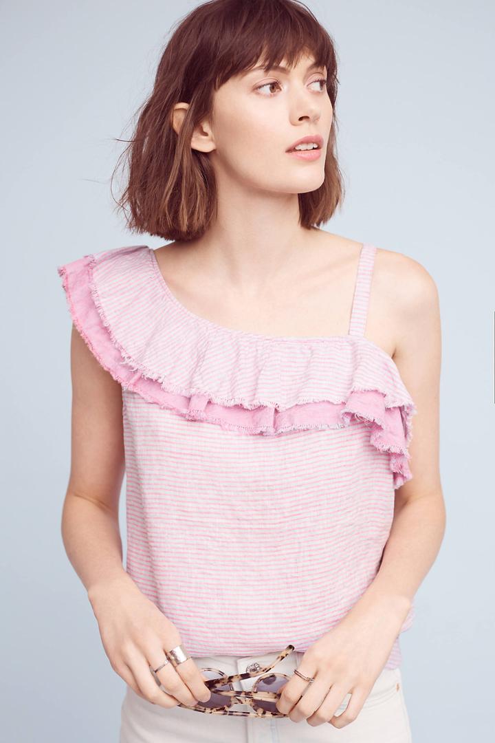 Holding Horses Ruffled Linen One-shoulder Top