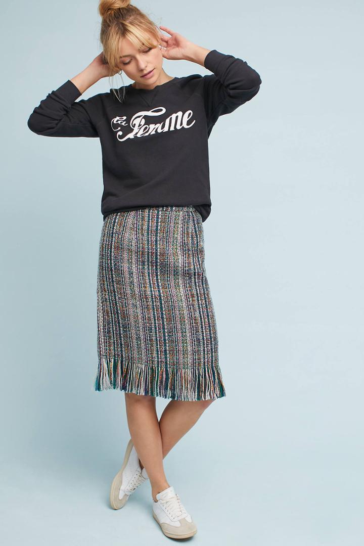 Maeve Fringed Tweed Pencil Skirt