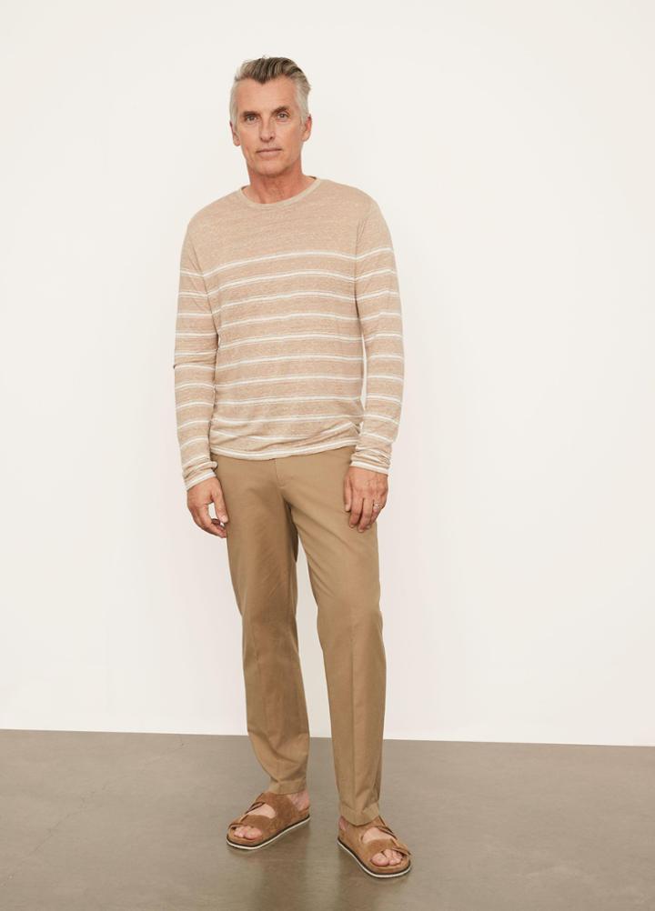 Vince Linen Stripe Long Sleeve Crew