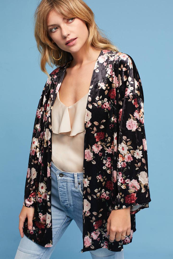 Anthropologie Briley Velvet Floral Kimono