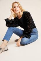 Eri + Ali Elisha Puff-sleeved Velvet Burnout Top