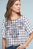 Moon River Embroidered Gingham Top