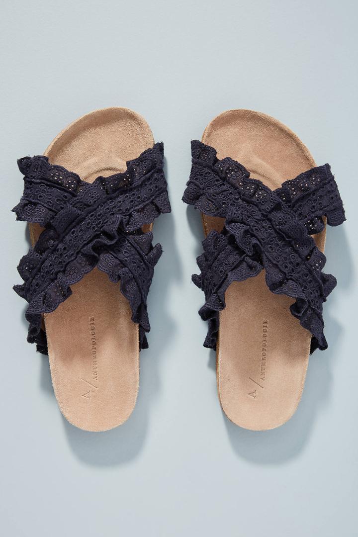 Anthropologie Bianca Ruffled Slide Sandals