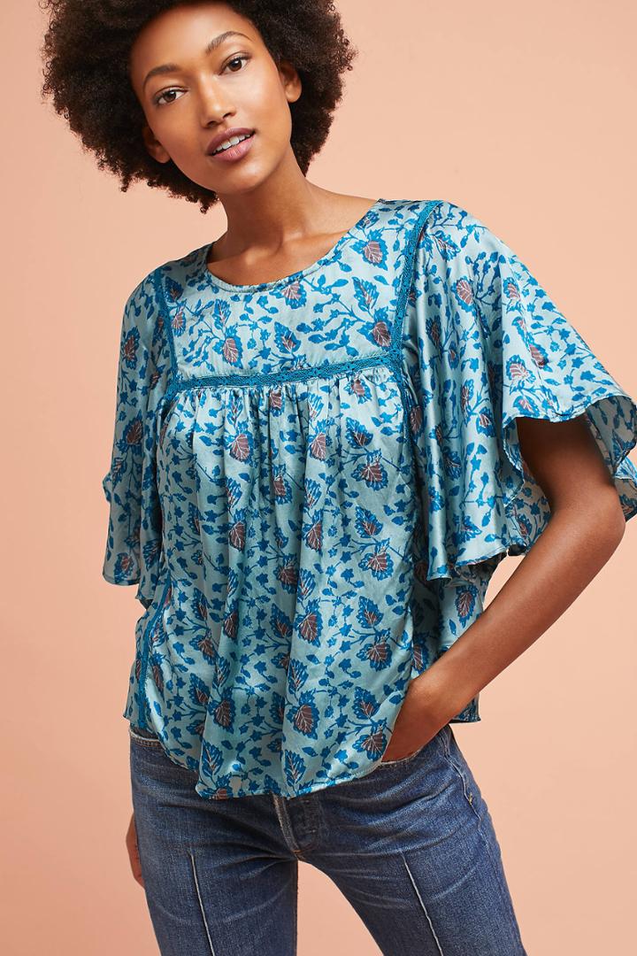 One Fine Day Printed Ruffle-sleeve Blouse