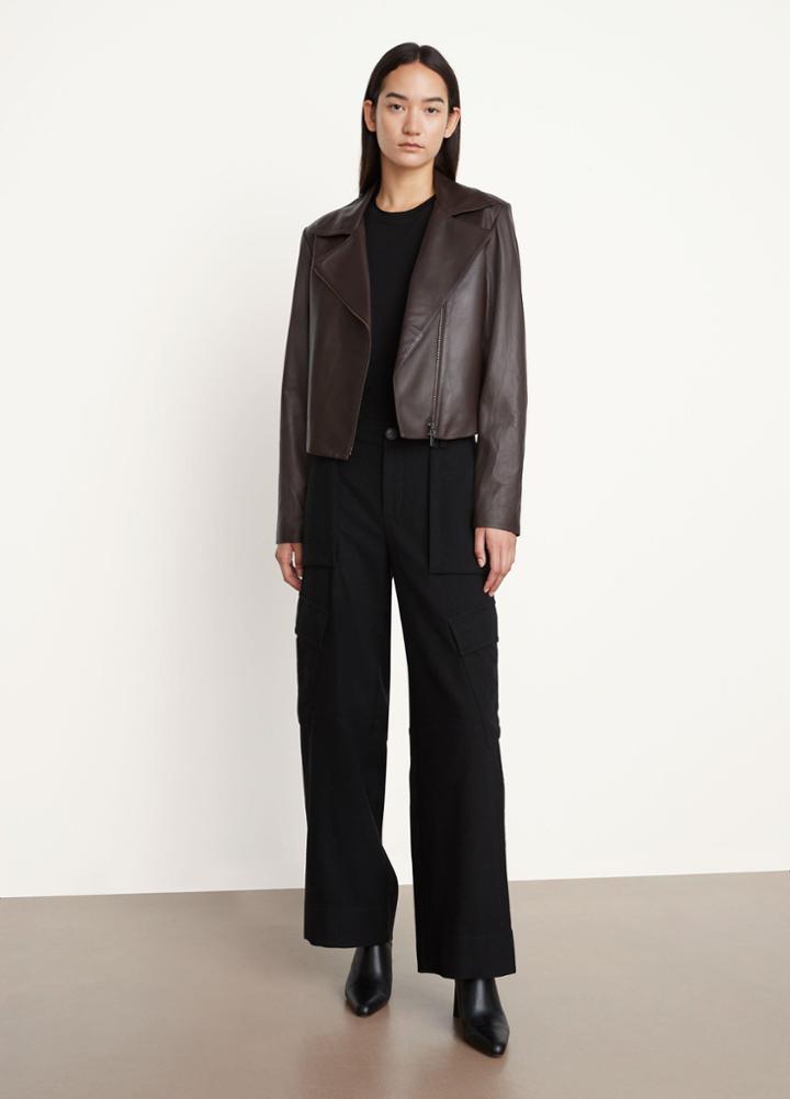 Vince Classic Leather Zip Front Jacket