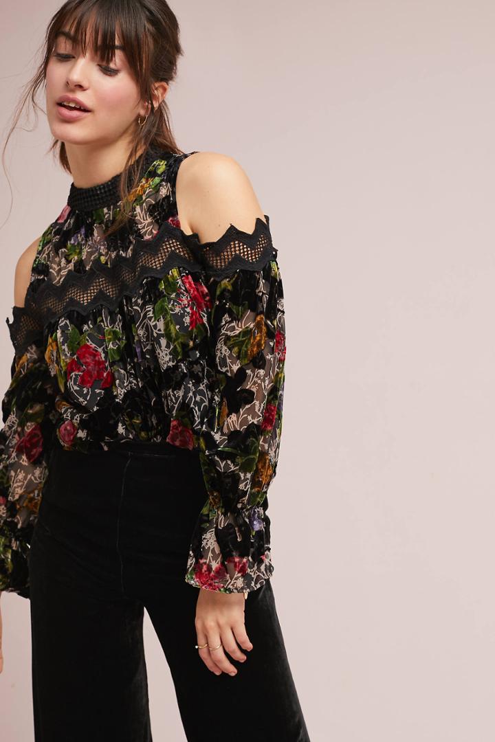 Daniel Rainn Floral Open-shoulder Blouse