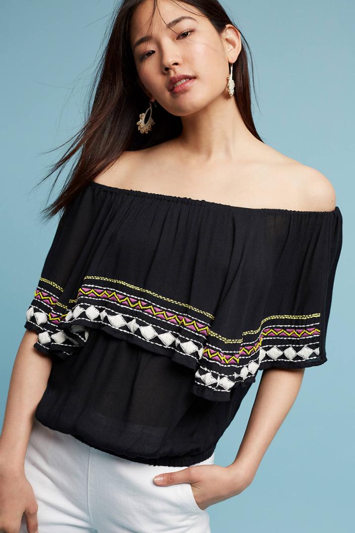 Anthropologie Cornella Embroidered Off-the-shoulder Top